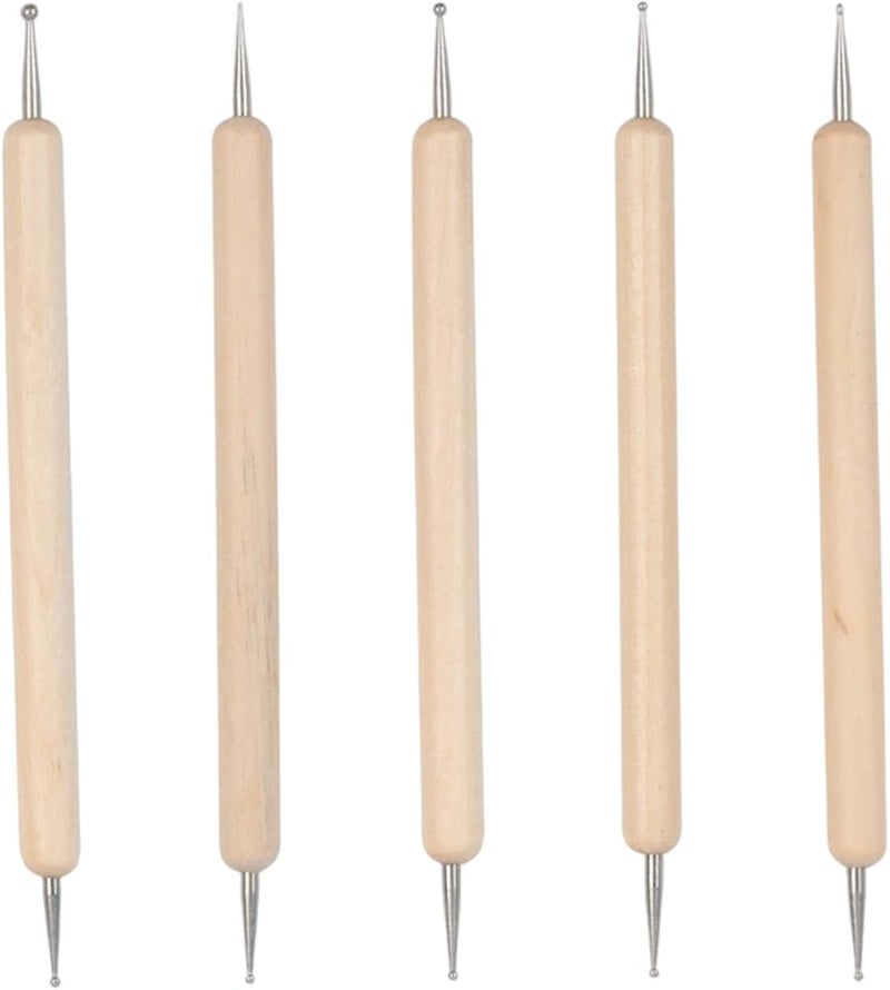Anphly Embossing Needle Set, 5 Different Sizes of Embossing Needles, Double Headed Trajectory Point Selection Tool, Wooden, 5PCS - Image 1
